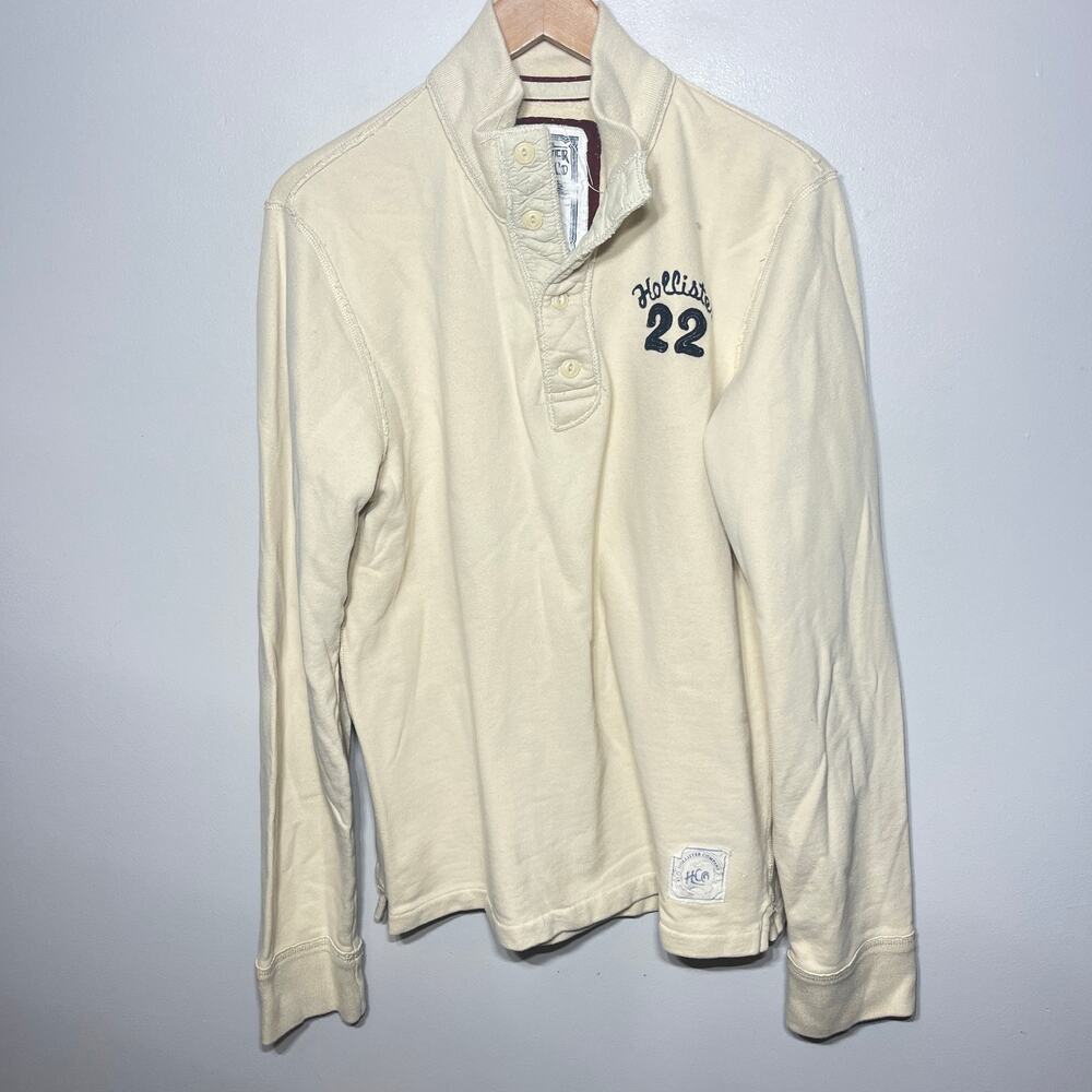 VTG Hollister Y2K Knit Shirt Henley Pullover Academia Mens Casual Ivory Navy XL